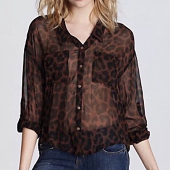 Free People Tops - FREE PEOPLE Leopard Animal Print Sheer Blouse Top